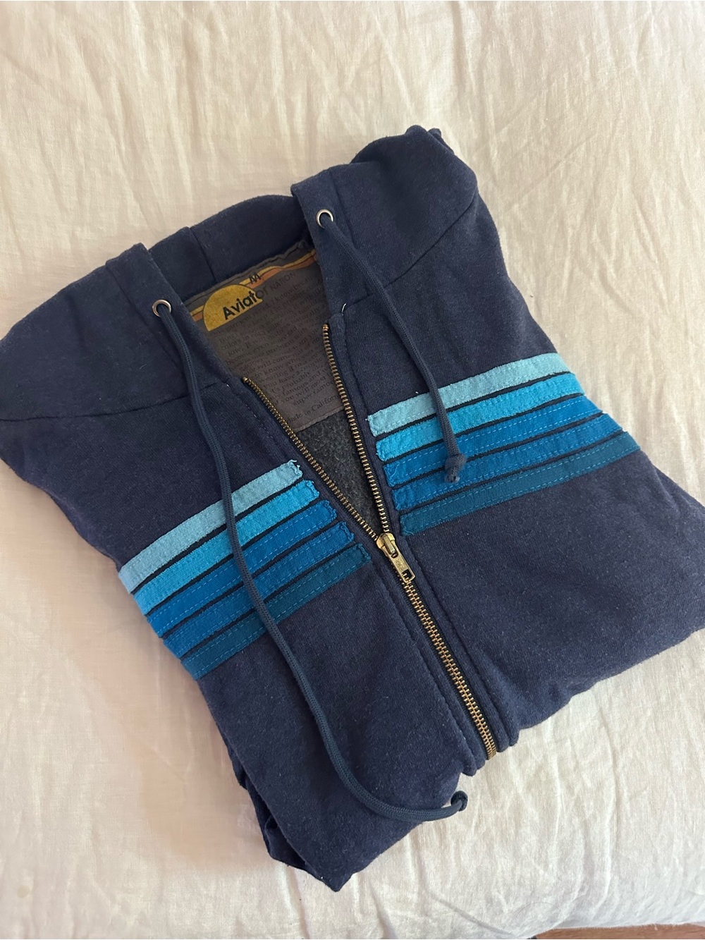 Aviator Nation Navy Zip Hoodie with Blue Stripe Panels